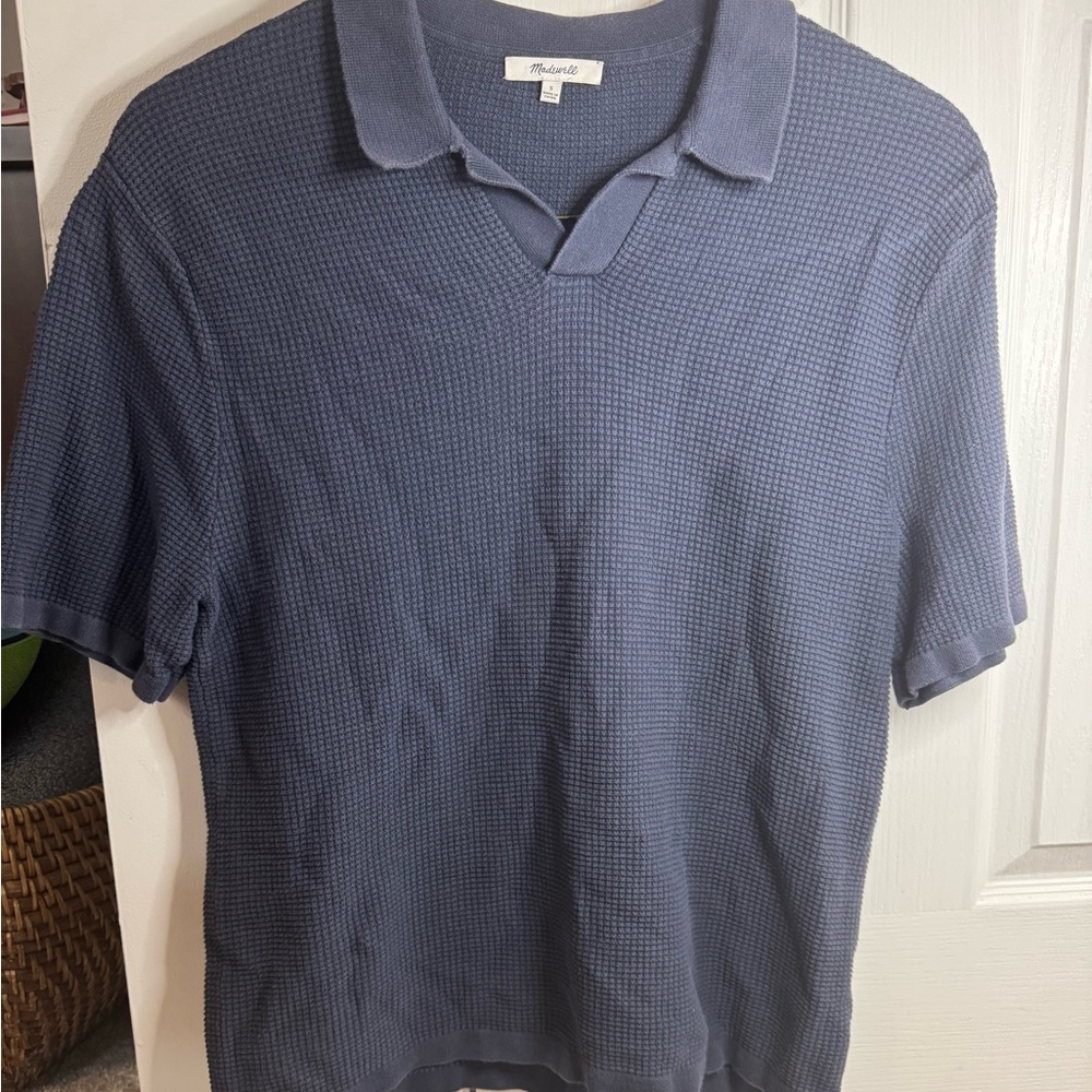 Madewell Waffle Knit Blue Polo Shirt